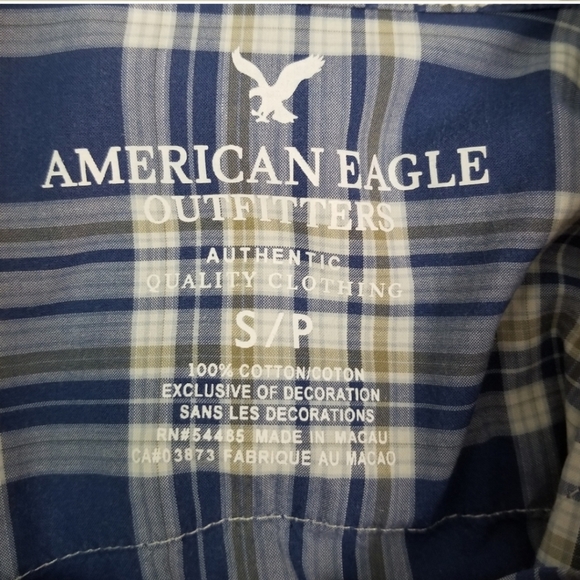 American Eagle S Blue Plaid Snap Closure Shirt - Picture 10 of 12